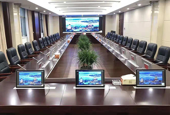 Κίνα Σύστημα γραφείων επίδειξης οθόνης των ακουστικών μικροφώνων οργάνων ελέγχου υπολογιστών γραφείου LCD αίθουσας συνδιαλέξεων ανυψωτικών οδηγήσεων μηχανισμών υπονοούμενων προμηθευτής